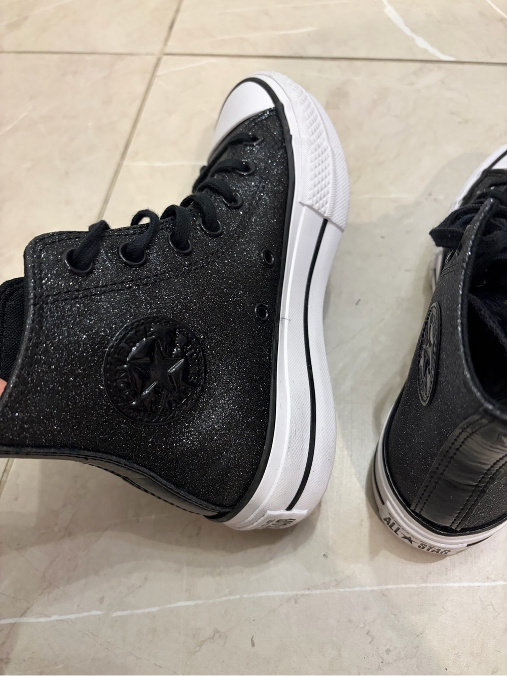 Converse Black Glitter High-Top Platform Sneakers - Picture 2 of 6